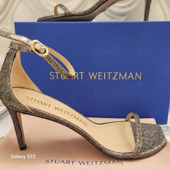 Stuart Weitzman Nudistcurve 75 Pyrite Glittery Sandals made in Spain 10B NIB - Picture 1 of 13
